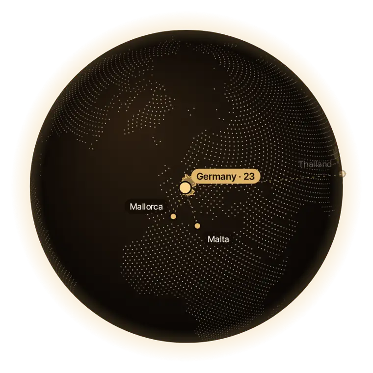 Globe with Germany, Mallorca, Malta and Thailand